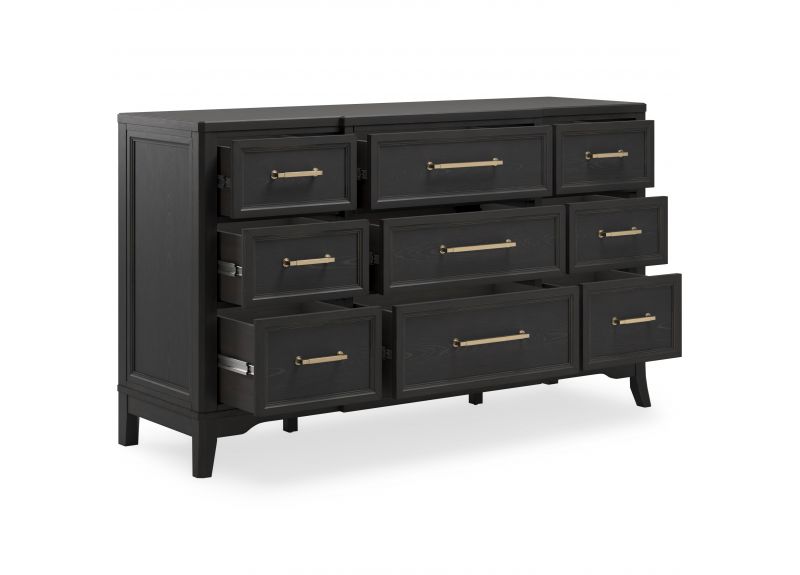 Wooden Black Dresser With Mirror and 9 Drawers - Sydney